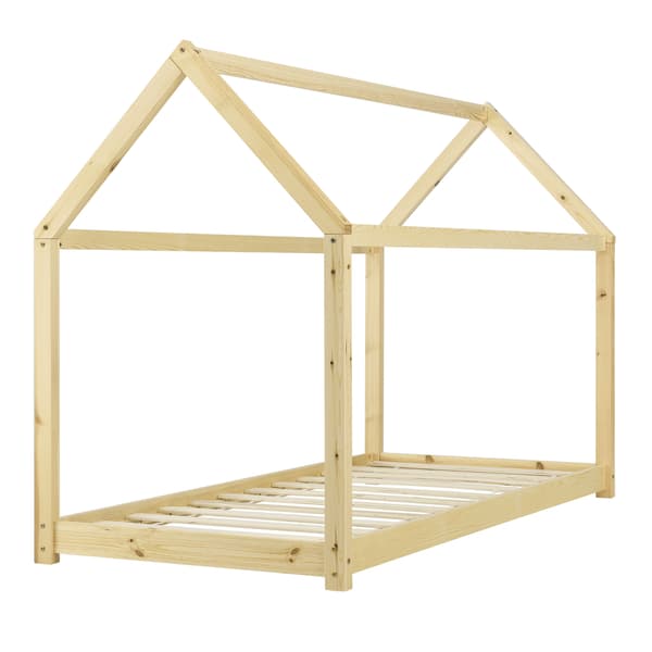[en.casa]® Barn sängstomme Hemmet i "Hus" utförande inkl. ribbotten-160x80cm-furu-max.belastning: 70 kg