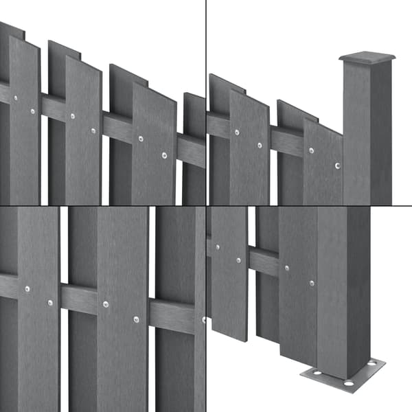 [neu.holz]® Bågformat WPC staket med stolpe-set 4-185x747-grå