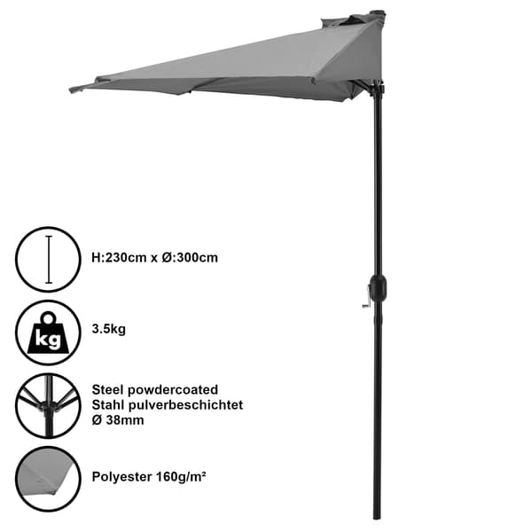 [casa.pro]® Halvcirkelformad parasoll-Grå