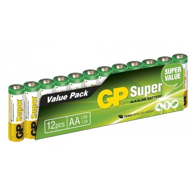 GP Super Alkaline AA Batteri, 15A/LR6, 12-pak engangsbatterier