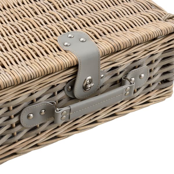[casa.pro]® Piknik kurv med inkluderet køleboks, tallerkener og bestik - 38x25x16cm - sæt for 2 personer - grå