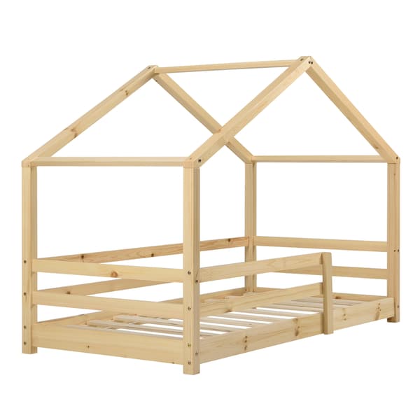 [en.casa]® Barn sängstomme Astrid i "Hus" utförande inkl. ribbotten-145x77x128cm-furu-bäddmått:140x70cm