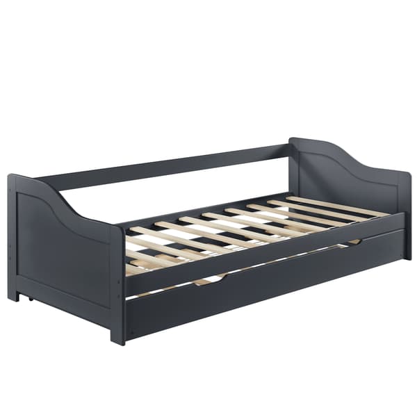 [en.casa] Bäddsoffa med utdragbar undersäng-205x97x66cm-furu-mörkgrå