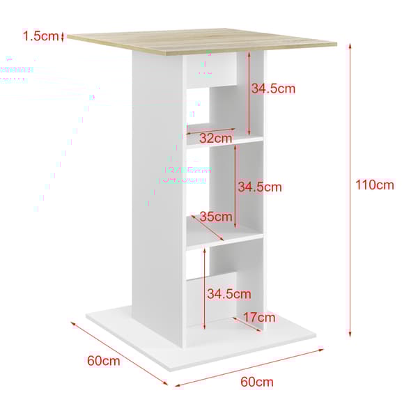[en.casa] Barbord Visby-70x70x110cm-med hylla-vit-ek optik-melaminbelagd spånskiva