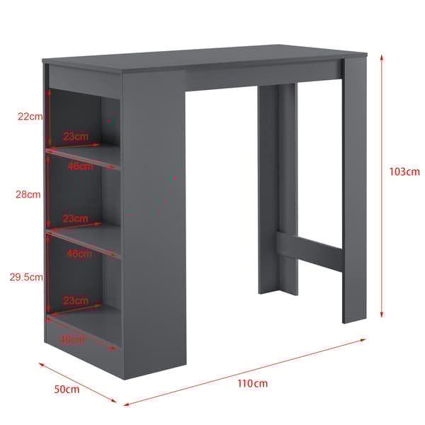 [en.casa] Elegant barbord med 3 hyllor-110x50x103cm-mörkgrå