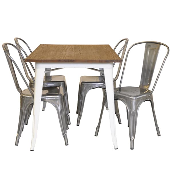 Spisestue gruppe metalplade mathvid France bord med topplade i alm og 4 galvaniserede About France stole