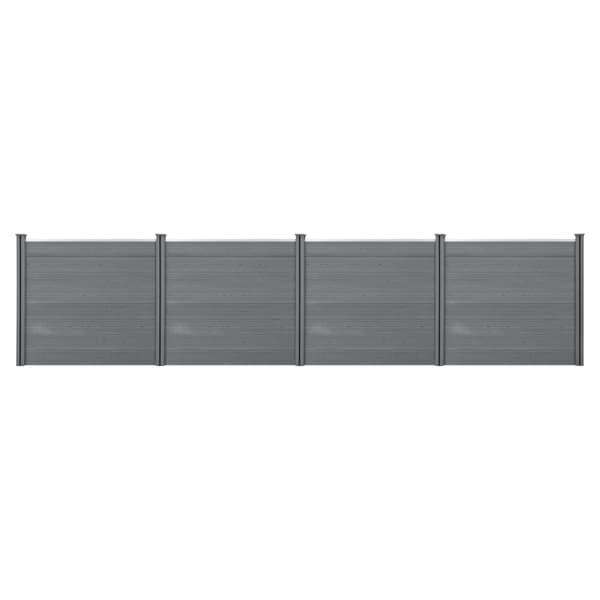 [neu.holz]® WPC Staket med 6 stolpar-165x618cm-grå-32 WPC-skivor-hållbar och väderbeständig
