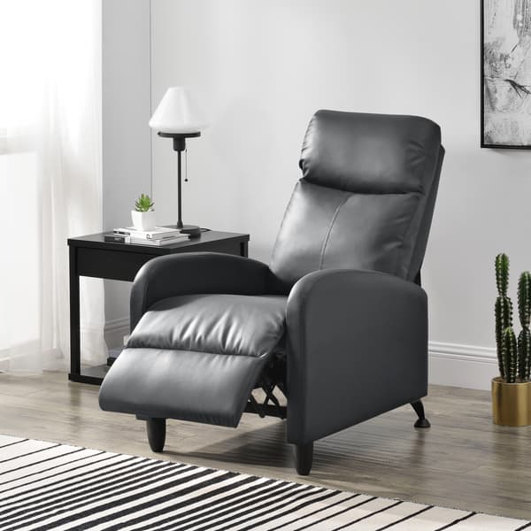 [en.casa] ® Relax lænestol Cleo-polstret-102x60x92cm-siddehøjde: 46 cm-PU kunstlæder-metal-grå-sort-justerbar ryg