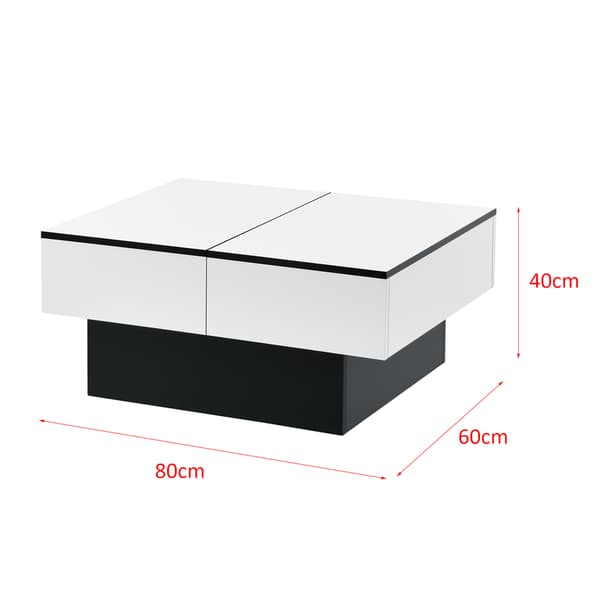 [en.casa] Soffbord Lens med inbyggd förvaring-40x80x60cm-melaminbelagd spånskiva-svart-vit högglans
