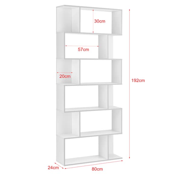 [en.casa]® Bokhylla Oxford-192x80x24cm-melaminbelagd spånskiva-vit-max. belastning per hylla: 8 kg