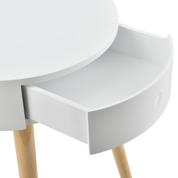 [en.casa] Stabelbart sengebord - sidebord med skuffe - rund - 50x38x38cm - MDF - fyrretræ - hvidlakeret