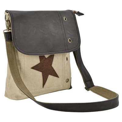 Corium® Hørtaske - 27x30x6cm - beige med brun stjerne