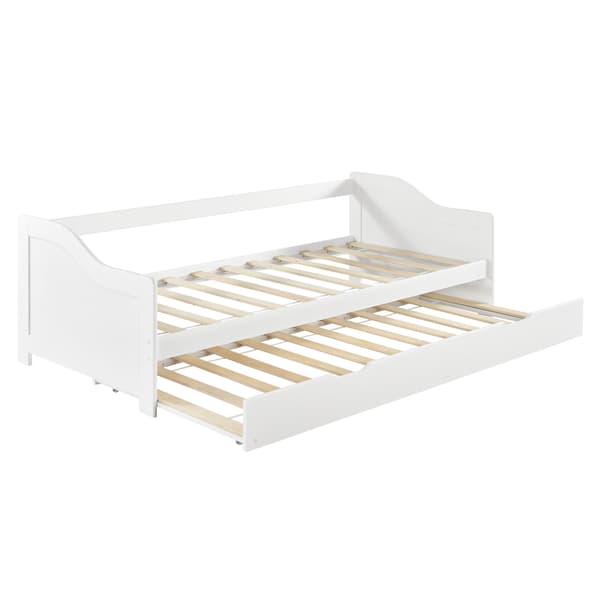 [en.casa] Bäddsoffa med utdragbar undersäng och 2 madrasser-205x97x66cm-furu-vit