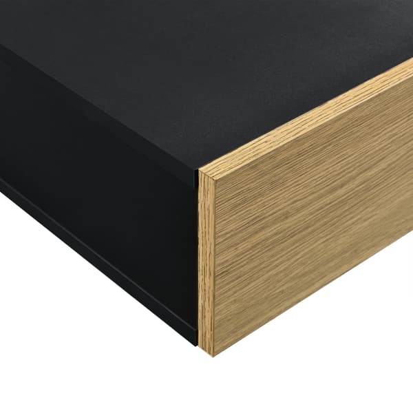 [en.casa]® Væghylde / Sengebord med skuffe - sæt 2 stk. - sort / træ udseende - 50x24x12cm