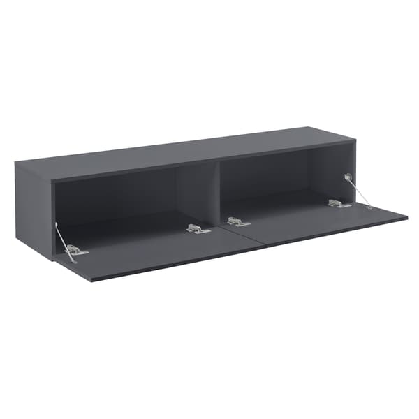 [en.casa] Väggskåp Evaton-tv-bord-sängbord-hallmöbel-med 2 lådor-140x33x30cm-melaminbelagd spånskiva-mörkgrå matt-max. belastning: 25 kg