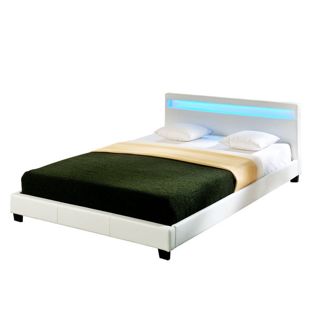 Corium® Moderni, tekonahalla verhoiltu parisänky - LED-tunnelmavalaisimella - 180x200 cm (valkoinen)