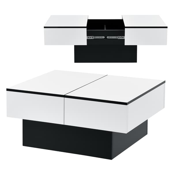 [en.casa] Soffbord Lens med inbyggd förvaring-40x80x60cm-melaminbelagd spånskiva-svart-vit högglans