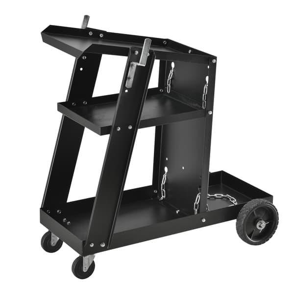 [pro.tec] Svetsvagn i stål-70,4x39x72,5cm-svart, lackad-max. belastning: ca. 40 kg-3 stora förvaringsytor och hållare för gasflaska
