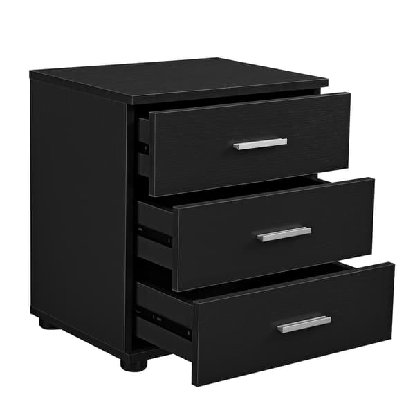[en.casa]® Sengebord med 3 skuffer-sort-45x34x50cm