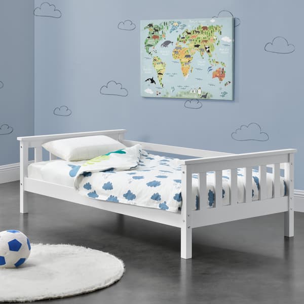 [en.casa]® Barn / Junior sängstomme Nuuk med ribbotten-168x90x52cm-furu-vit-max.belastning:70 kg