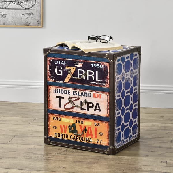 [en.casa] Byrå United States med 3 lådor-50x40x30cm-MDF-konstläder-flerfärgad