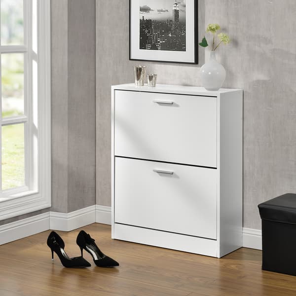 [en.casa]® Skoskåp-63x24x81cm-2 fack-vit-plats för 12 par skor