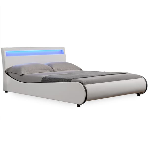Corium® Dobbeltseng Valencia med LED belysning - 180x200cm - kunstlæder - hvid