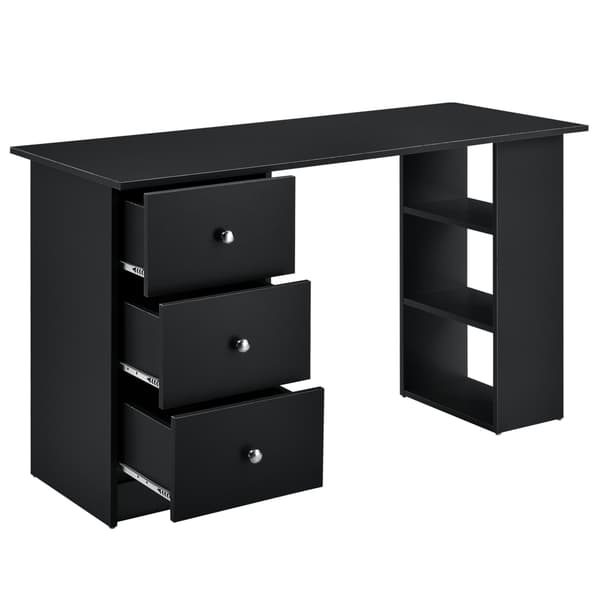 [en.casa]® Skrivbord Lemberg-120x49x72cm-svart-melaminbelagd spånskiva-med lådor och hyllor