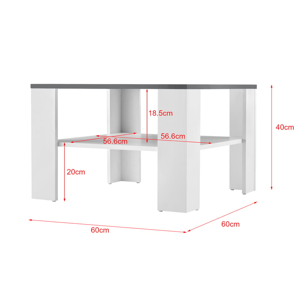 [en.casa]® Sofabord Aabybro - 60x60x40cm - hvid/mørkegrå