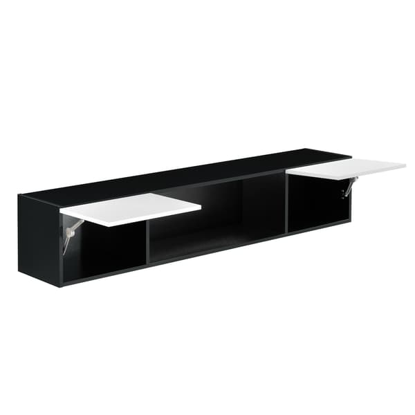 [en.casa]® Väggskåp Thabong med blå LED-150x30x30cm-melaminbelagd spånskiva-svart-vit högglans-max. belastning: 15 kg
