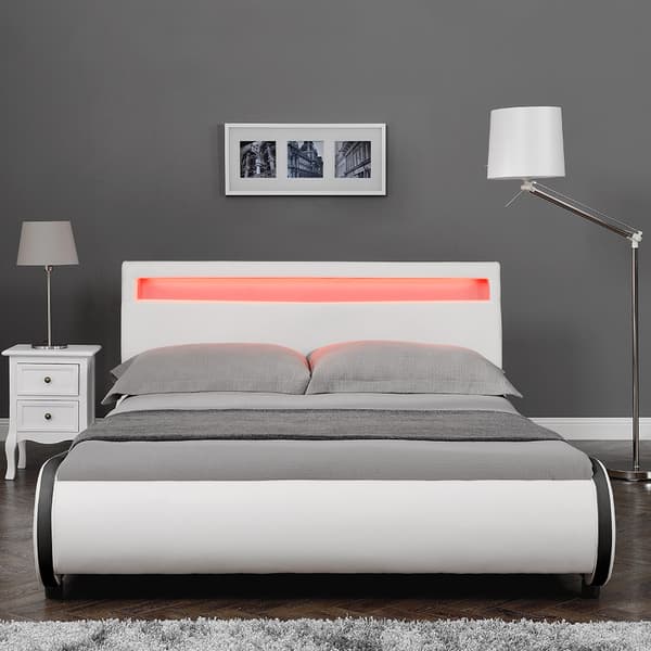 Corium® Dobbeltseng Valencia med LED belysning - 180x200cm - kunstlæder - hvid