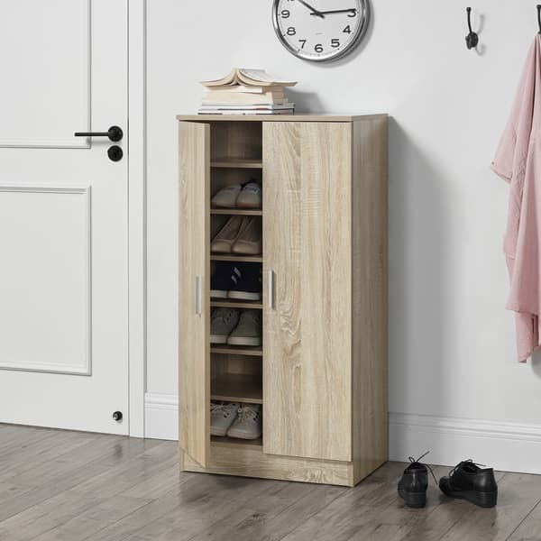 [en.casa] Skoskåp med dörrar-7 förvaringsytor, plats för 14 par skor-108x55x35cm-ek optik