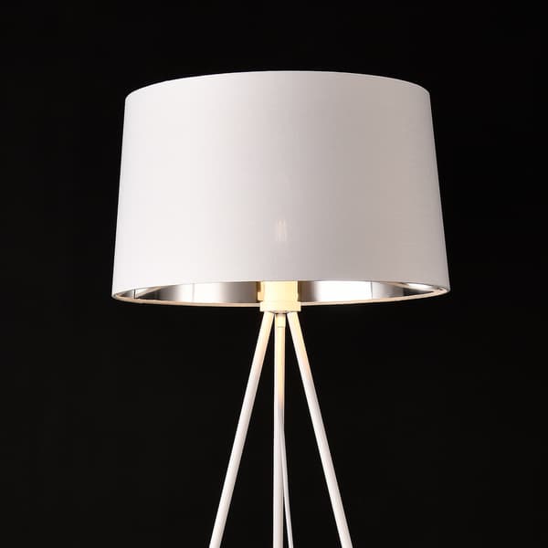 [lux.pro]® Gulvlampe Manchester-3 fødder-lampeskærm: Ø45cm-højde:150cm-metal-tekstil-hvid-sølv-1xE27, max.60W