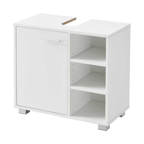 [en.casa]® Tvättställsunderskåp Narvik med dörr och 3 hyllplan-55,6x60x31cm-melaminbelagd spånskiva-vit