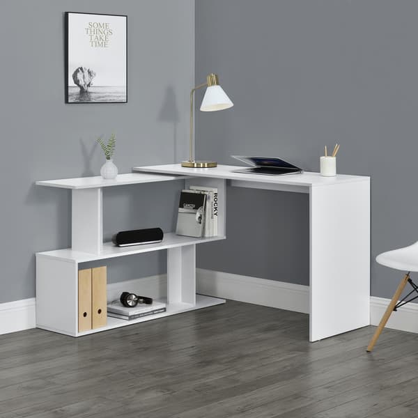 [en.casa]® Skrivbord Arendal med med hylla-76,5x120x50cm-melaminbelagd spånskiva-vit