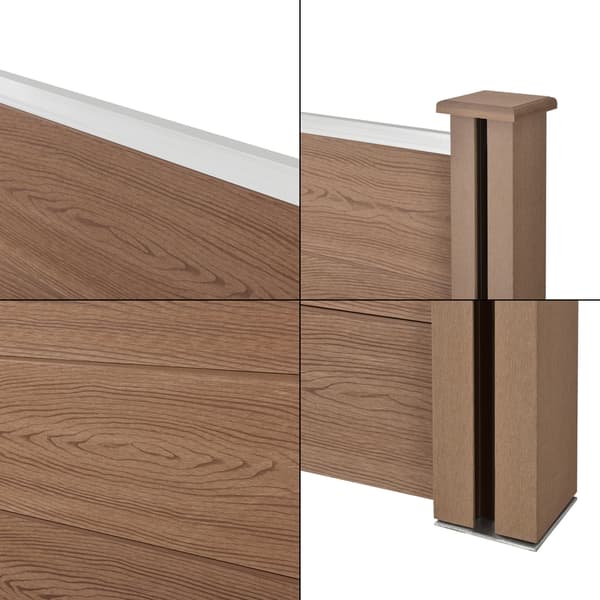 [neu.holz]® WPC Staket set med stolpe: fyrkantig, lutad-183x625cm-brun