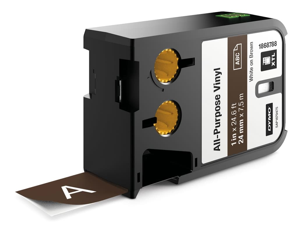 DYMO XTL Monikäyttöinen vinyylitarra, 24mm, valk. teksti, rusk. tausta