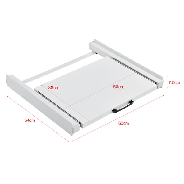 [en.casa]® Monteringsram med skiva för tvätt/tork- 7,5x60x54cm-passar alla maskiner med en bredd på 60 cm-pulverlackerat stål-vit-max. belastning på skivan: 10 kg