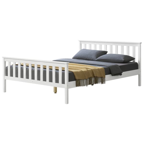 [en.casa] Sengeramme af fyrretræ med lamelbund - 200x140cm - fyrretræ - høj hovedgærde - max. belastning: 200 kg - hvid