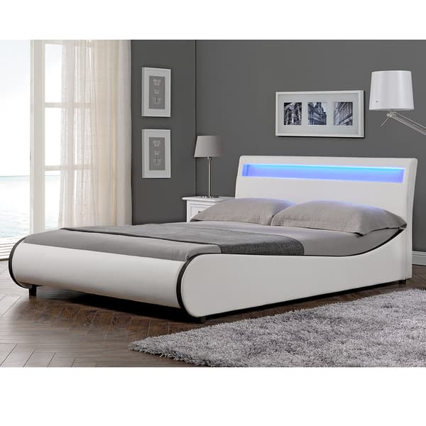 Corium® Dobbeltseng Valencia med LED belysning - 180x200cm - kunstlæder - hvid