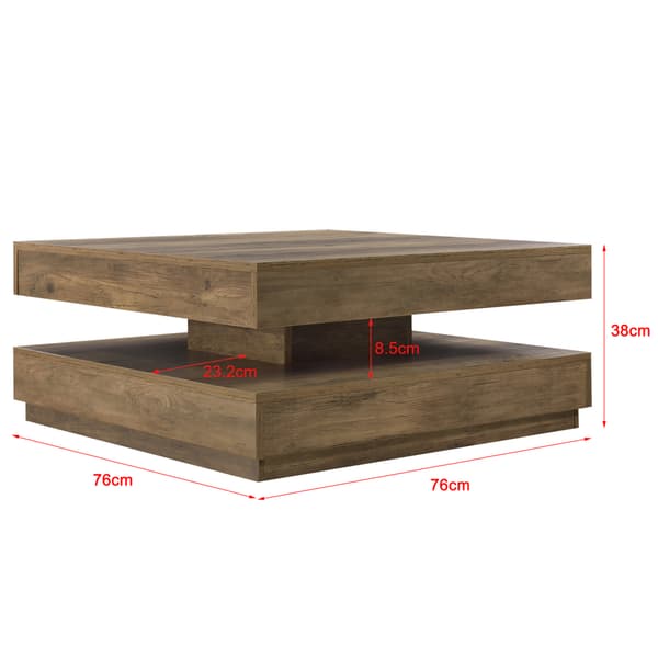 [en.casa] Sofabord - 76x76x38cm - spånplade - med hylde - drejende bordplade - træ-udseende
