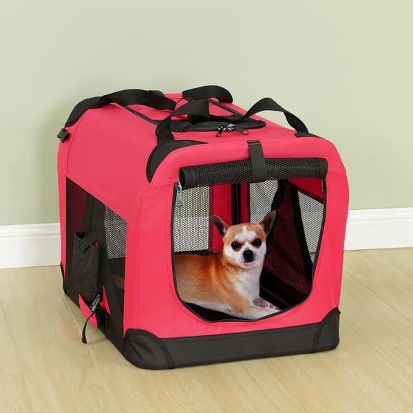 [pro.tec]® Transportväska för hund-Hundtransportbox-ihopfällbar-M-60x42x42cm-Röd