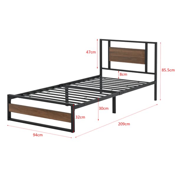[en.casa]® Sängstomme Villach i metall-200x90cm-svart matt-pulverlackerat stål-spånskiva-träfärgade detaljer