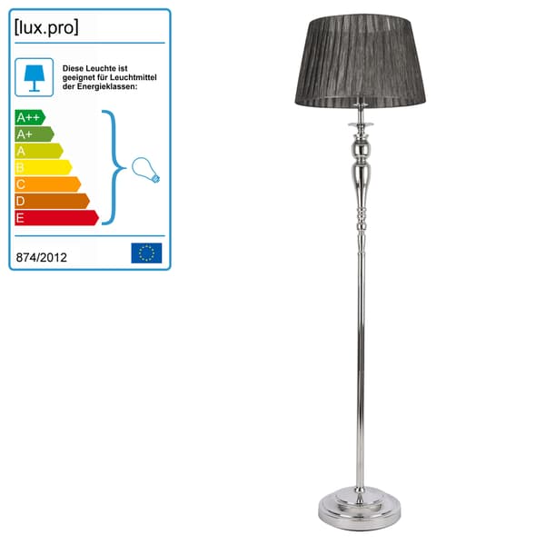 [lux.pro] gulvlampe Lingen- 151xØ40cm - 230V, 50Hz - 1xE27 - metal / tekstil - grå