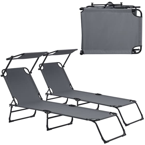 [casa.pro]® Solseng sæt - 2 stk. - med tag - sammenfoldelig - 187x53x27cm - mørkegrå