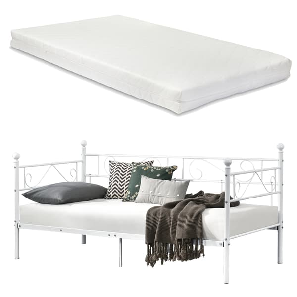[en.casa]® Metalliristikkoinen vuodesohva 209cm x 96,5cm x 100cm valkoinen