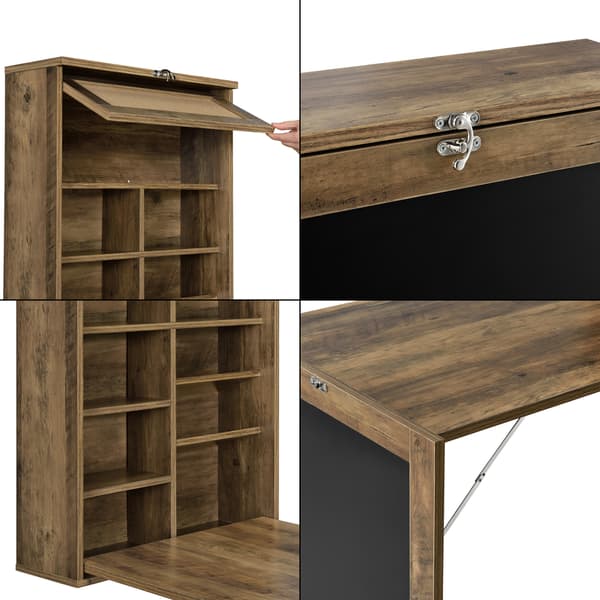 [en.casa]® Vægmonteret klapbord med tavle - 156x50x91,5cm - MDF - kork - træ farvet