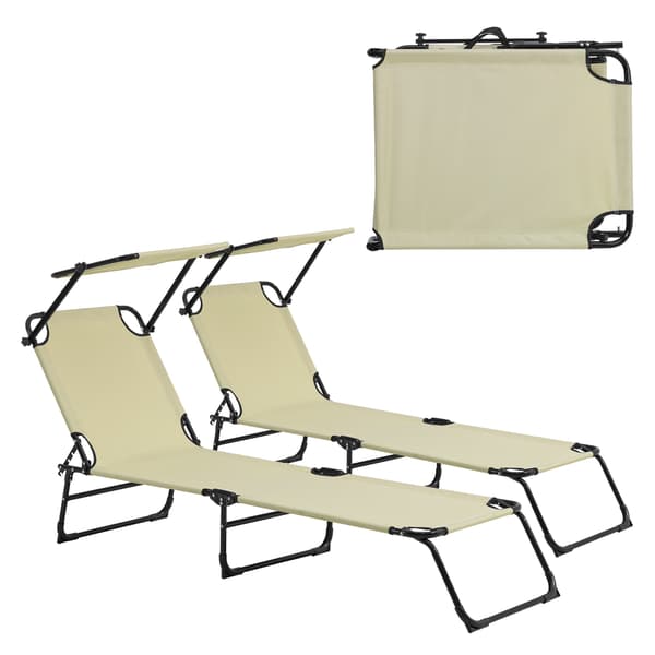 [casa.pro]® 2 Solsängar med tak-hopfällbar-Creme