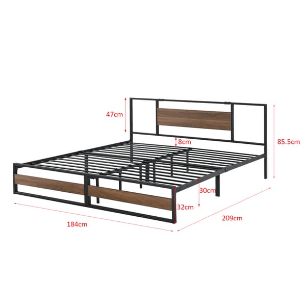 [en.casa]® Sängstomme Villach i metall-200x180cm-svart matt-pulverlackerat stål-spånskiva-träfärgade detaljer