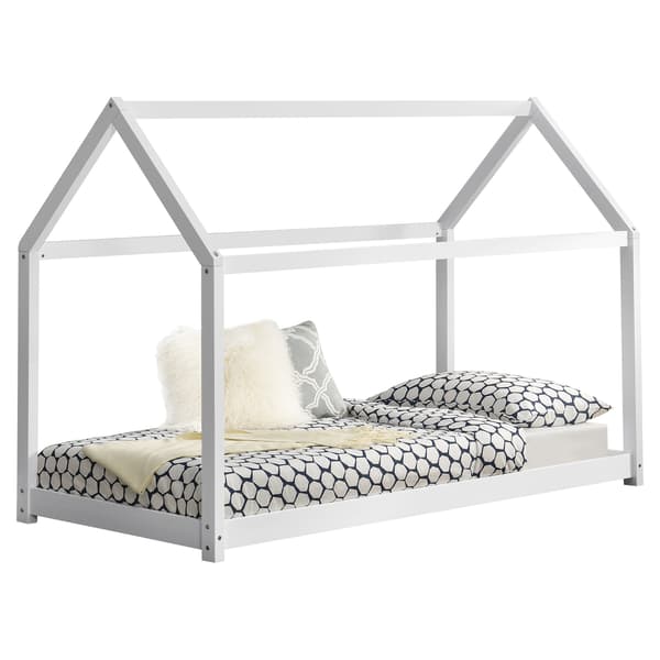 [en.casa]® Barn sängstomme Hemmet i "Hus" utförande inkl. ribbotten-160x80cm-furu-vit-max.belastning: 70 kg